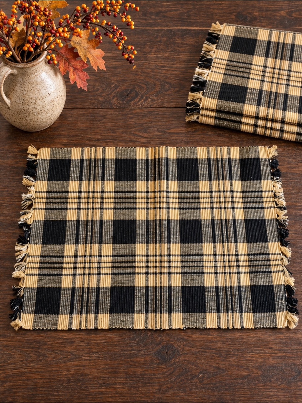 Vintage Plaid Woven Placemats Set of 4 Primitive Country Fall Harvest